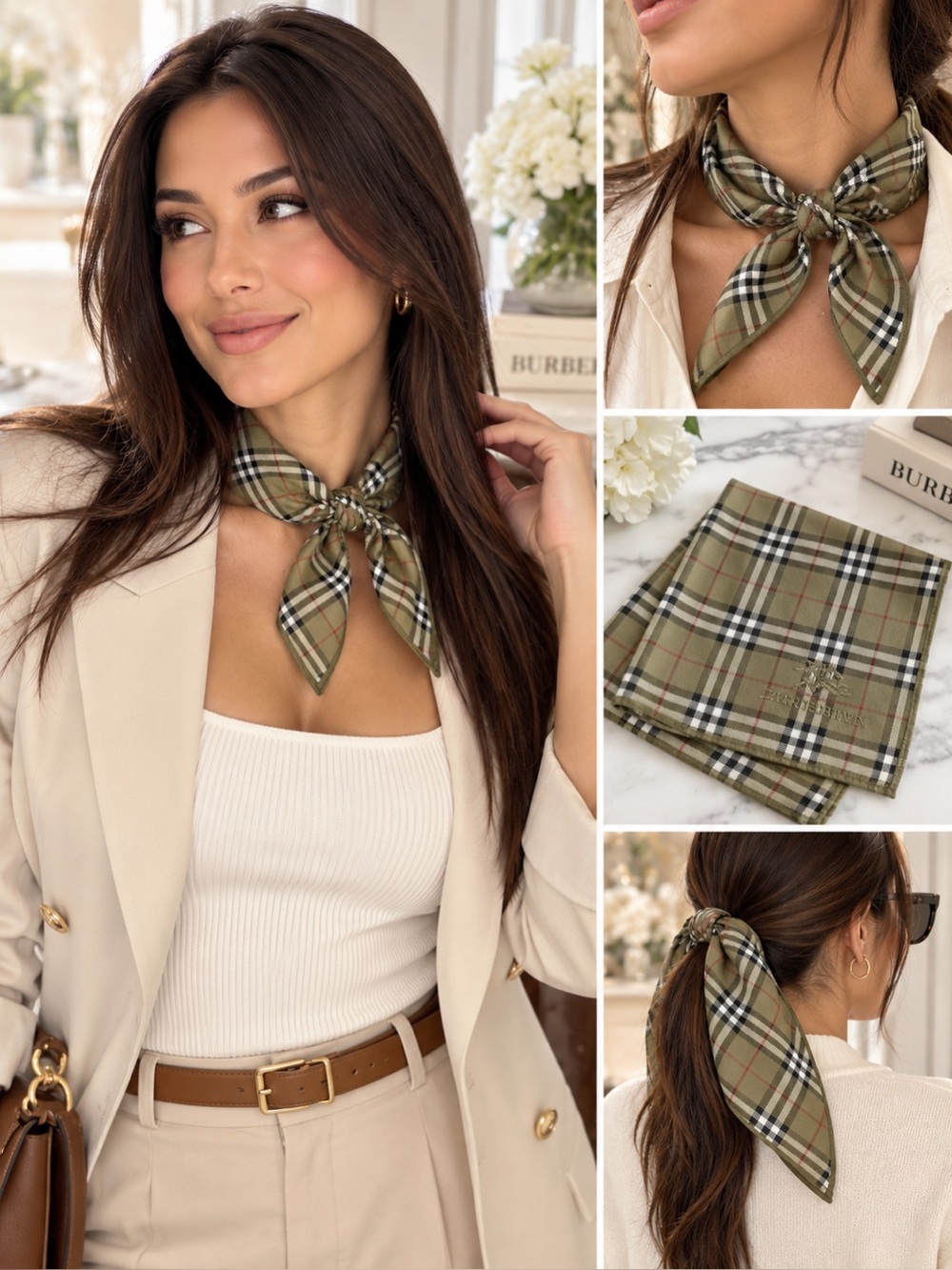 Burberry Vintage Olive Check Neckerchief